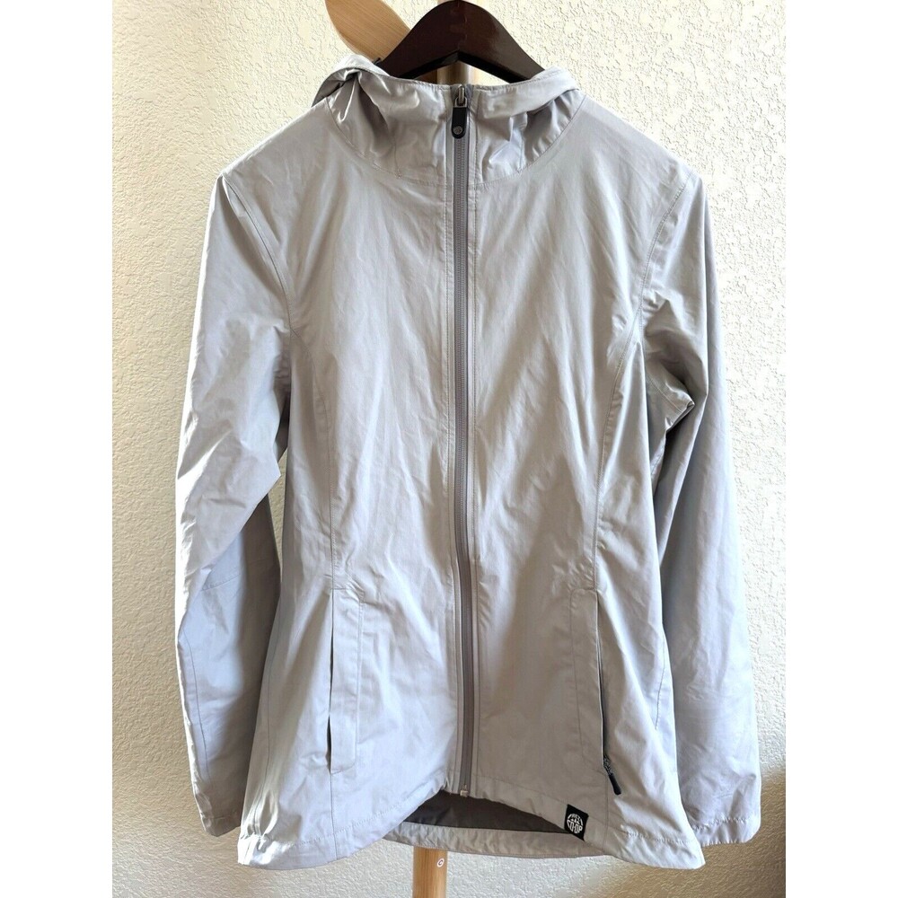 REI Co-op Jacket Women XS Gray Nylon Full Zip Hooded Windbreaker Water Resistant